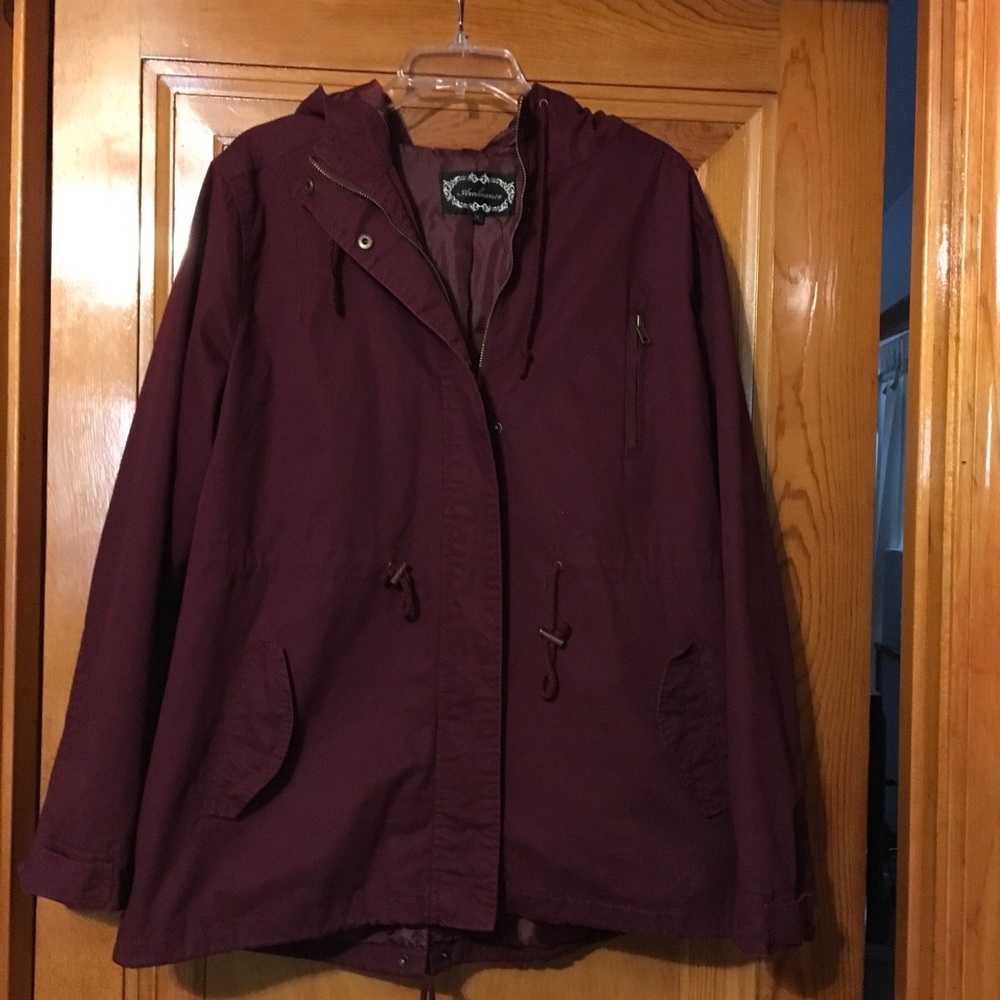 Burgundy Lightweight Lined Hooded Coat